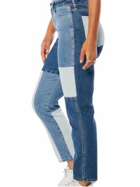 Hollister Two-Tone Patchwork Straight Leg Jeans - Light & Medium Blue